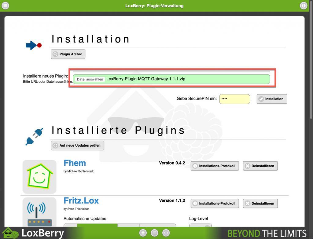 loxberry plugin verwaltung installation