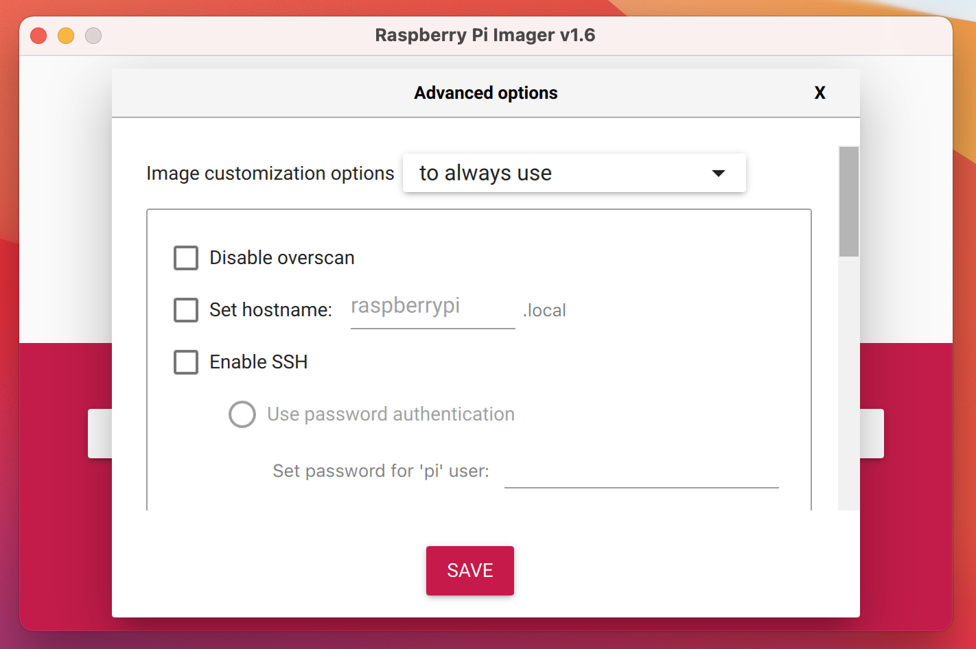 raspberry pi 1.6 imager